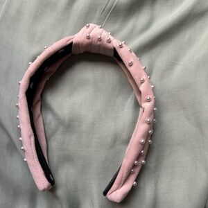 Lele Sadoughi Blush Pearl Velvet Slim Headband